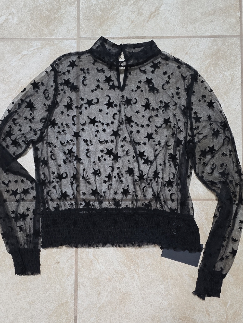 Disturbia Sheer Flocked Moon And Star Top Uk18